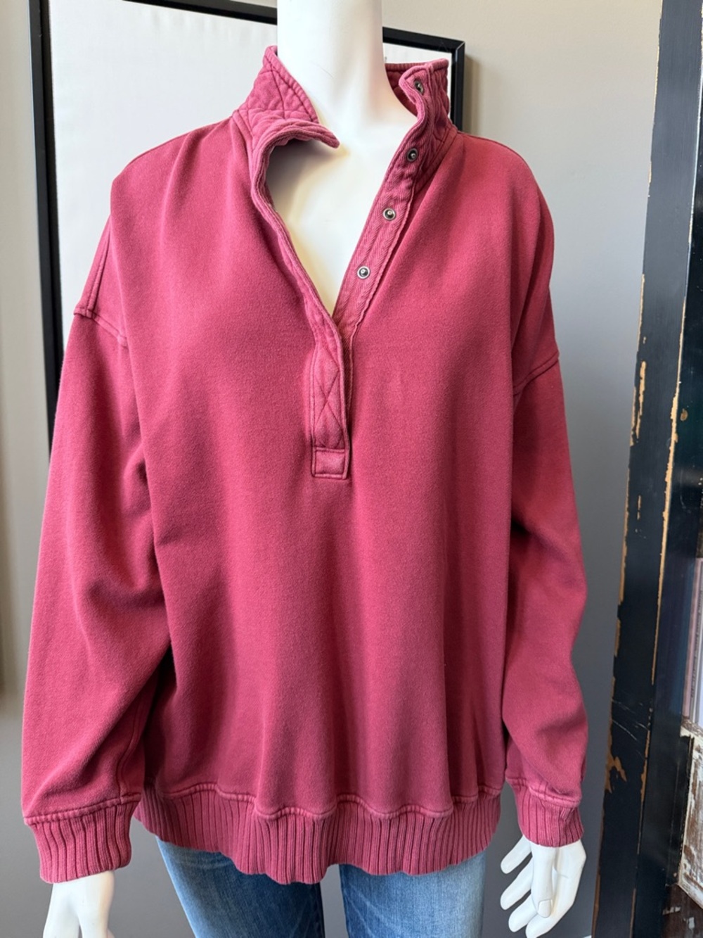 aerie burgundy Snap-Front Pullover Sweatshirt (Oversized)